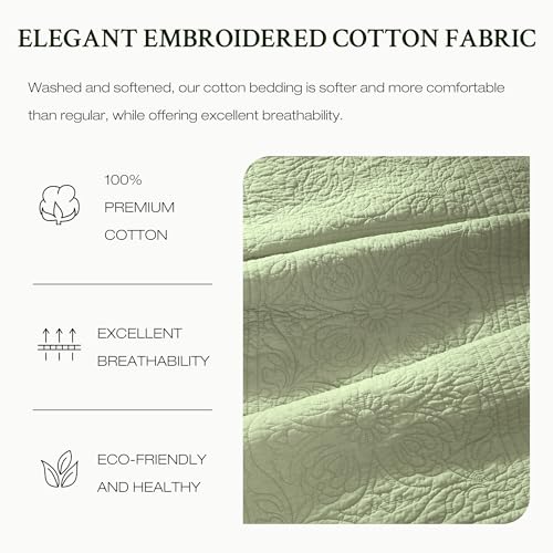 Elegant Life Home AT014E-SAGE-KS All-Season Cotton Collection Laura Reversible Allover Embroidery Washed Pillow Sham thumb #2