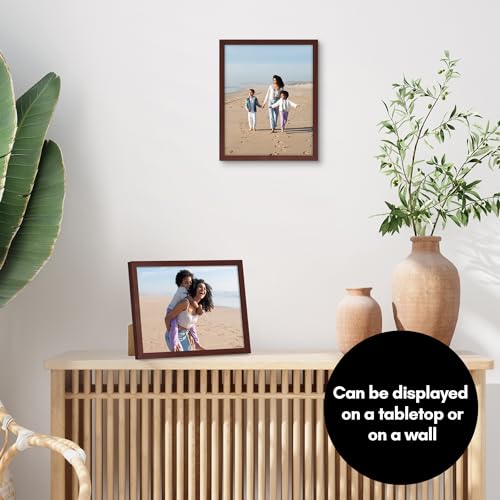 Americanflat 8x10 Picture Frame with Shatter-Resistant Glass - Streamline Collection - Thin Border Picture Frame for Tabletop and Wall Display - Hanging Hardware and Easel Stand Included - Mahogany