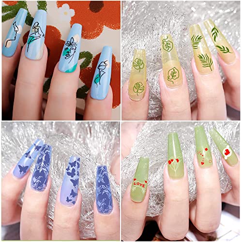 Biutee Nail Stamping Plates Gel Kits 8 Pcs Nail Stamping Polish Gel 10Pcs Templates 1Nail Scraper 1 Storage Bag 1 Double-Headed Stamper And Two Silicone Head Pattern Leaves Flowers Animal Design #TOP4