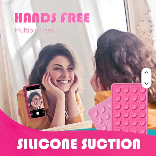 Image of skysia Suction Phone Case,Sticky Mount Pad, Silicone Suction Phone Case for Hands-Free Mobile Accessory Holder Grip, Video Phone Accessory Compatible with Mirror, Shower - (Pack of 1) (Pink)