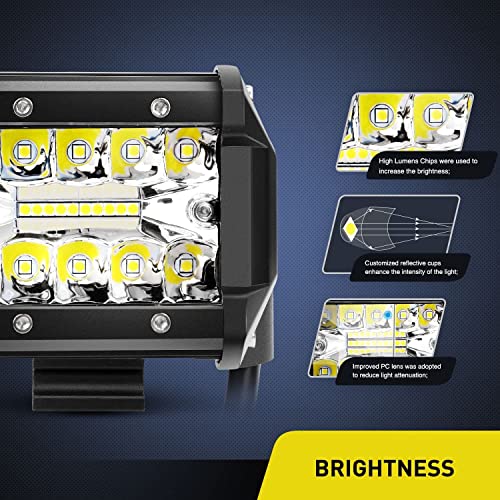 Image of Nilight 2PC 4Inch Triple Row Lights 60W Flood Spot Combo 6000LM Bar Driving Boat Led Off Road Trucks with 12V On /Off 5 Pin Rocker Switch Power 16AWG Wiring Harness Kit-2 Leads