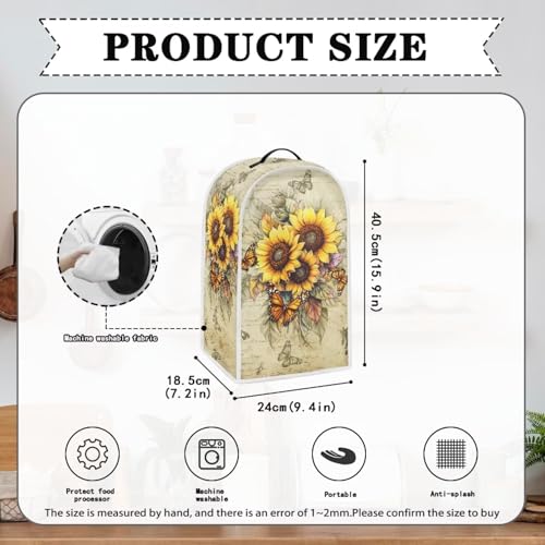 Image of Sunflower Butterfly Blender Dust Cover for Small Appliances Anti Fingerprint Food Processor Cover with Handle Blender Storage Bag for Coffee Makers or Juicers Kitchen Decor