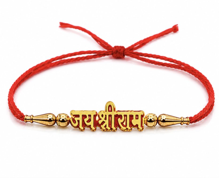 Jai Shri Ram Rakhi for Brother | Premium Red Mauli Thread Rakhi with Golden Beads | Adjustable Sacred Raksha Bandhan Bracelet for Bhai | Traditional Hindu Rakhi Gift-image-49