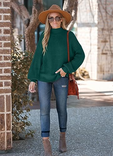 OFEEFAN Women's Sweaters Turtleneck Lantern Sleeve Oversized Ribbed Knit Fall Tops2
