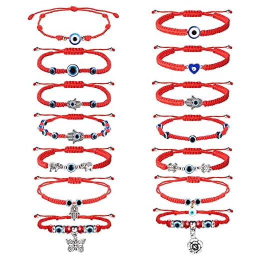 LOLIAS 14 Piezas Pulsera de Ojo Turco Pulsera Evil Eye Amuletos Suerte Pulsera Rojo Negro Hilo para Mujeres Hombres Hasma Pulsera Ajustable Talismán Parejas Pulsera Amistad Regalo