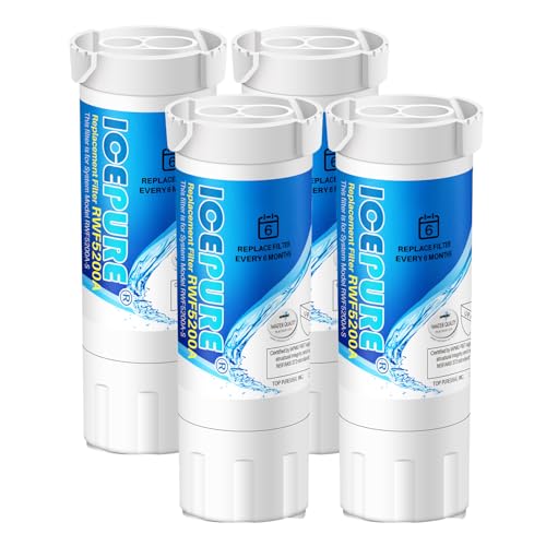 ICEPURE RWF5200A Water Filter Compatible for XWF (NOT Compatible for XWFE), WR17X30702, GE French Doors and Side-by-Side Refrigerators GDE25, GNE27, GYE18, GBE21, GDE21, GNE21, GFE24 Genuine 4PACK