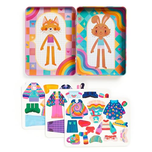 Mudpuppy Rainbow Fashion – Magnetic Dress Up Game with Illustrated Rainbow Scenes Including 2 Furry Characters and Over 40 Mix and Match Magnets Perfect for Travel