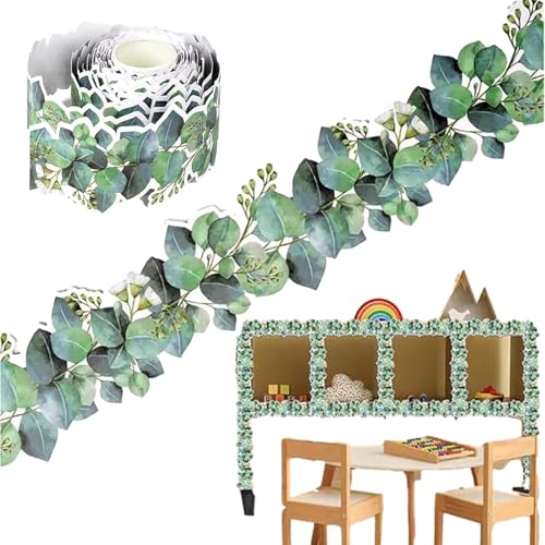 Pegatinas de borde de eucalipto, borde de boletín de eucalipto, pegatinas decorativas para el aula, cenefa con hojas de plantas | Decoración de pared, pegatinas de eucalipto para escuela primaria