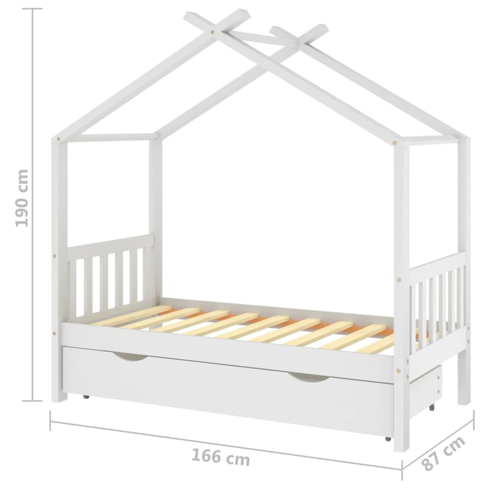 Festnight Kinderbett mit Schublade 80x160 cm Hausbett für Jungen & Mädchen ab 4 Jahren Kinder Bett Holz Jugendbett Massivholz Holzbett Bettgestell mit Lattenroste Bettrahmen Kinderzimmer Weiß