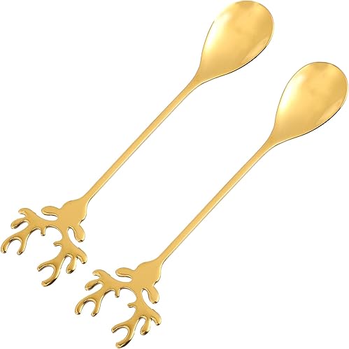 Hemoton Cuchara de café de acero inoxidable 2pcs Vajilla Cucharas de postre Cucharas de Navidad Ciervo Forma de Cabeza Agitar Mezcla de Azúcar