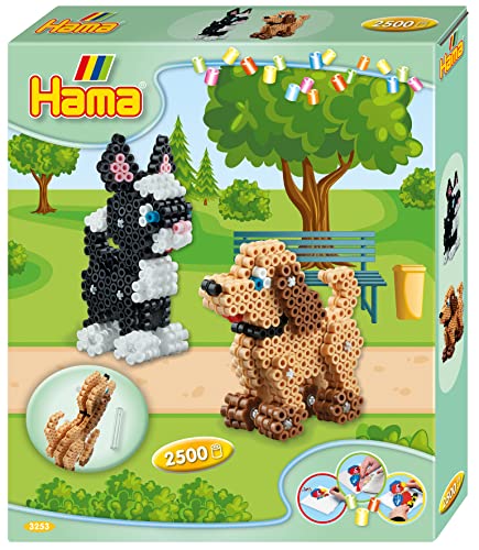 HAMA BEADS Caja 'Perros y gatos' 3D - 2500 cuentas y 1 placa Cuentas para planchar de tamaño Midi - Ocio creativo, 3253