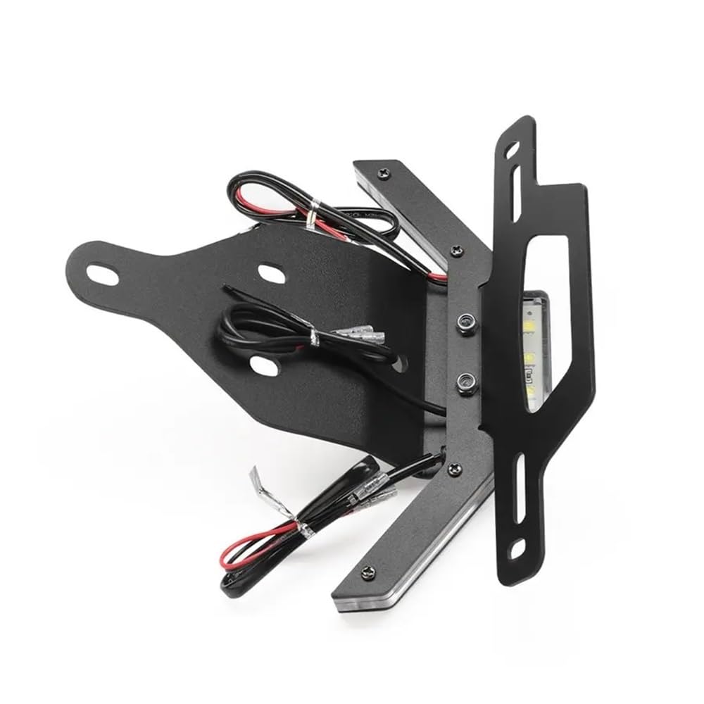Support de plaque d'immatriculation moto rigide anodisé noir avec éclairage LED