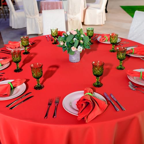 Image of Ragnhild 16 Pack Red Plastic Tablecloth for Round Tables, Premium Decorative Red Disposable Table Cloths for Parties, Bulk Round Party Table Cover for Birthday Wedding Anniversary Graduation, 84 Inch