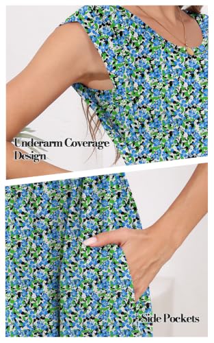 Image of DB MOON Womens 2026 Maxi Dresses Empire Waist Long Summer Dress Casual Cap Short Sleeve Sundress with Pockets