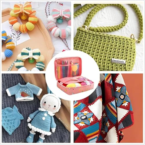 Image of KRENZ 59 Piece Crochet Kit for Beginners with 5 Yarn & Crochet Hooks, Stitch Markers & Storage Bag All in One Crochet Set for Kids & Adults