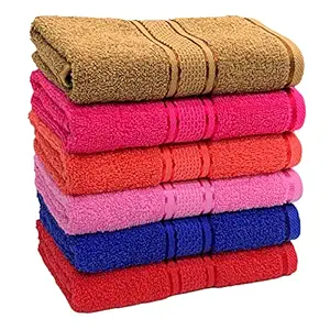 STAMIO Cotton Hand Towel Soft, 425 GSM, 13 X 21 Inches (Set of 6, Multicolor) | Quick Dry, Small Size Travel Friendly | Home & Kitchen Use