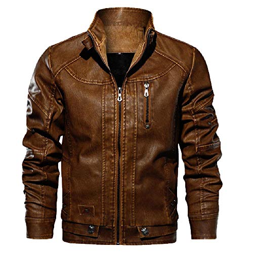 Chaqueta para Hombre Faux Leath er Chaquetas y Abrigos para Hombre Marca Casual Manga Larga Sólido Soporte Cremallera Chaqueta de Cuero Outwear