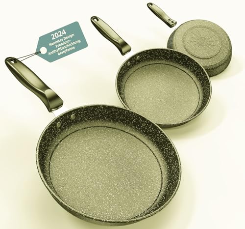 Pfannenset 3-teilig, 26cm+28cm+30cm Bratpfanne 3-teiliges Set zum Kochen, professionelle Bratpfannen mit Antihaftbeschichtung und kühl bleibendem Griff, PFAS-frei, spülmaschinenfest (BO2)