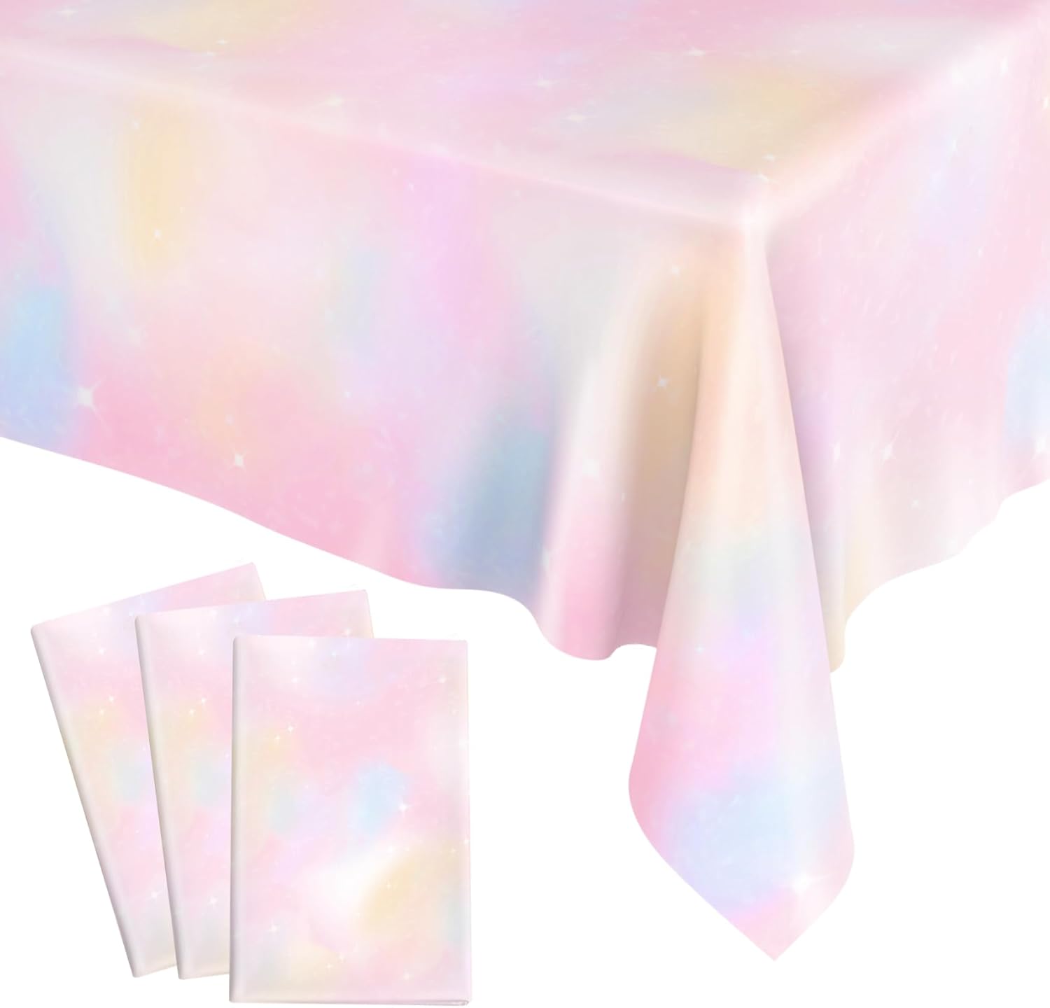 8 Pieces Pastel Rainbow Tablecloth, Plastic Disposable Rectangle Table Cloths for Parties, Pink Rainbow Birthday Decorations, Baby Shower Party 54 x 108 Inches