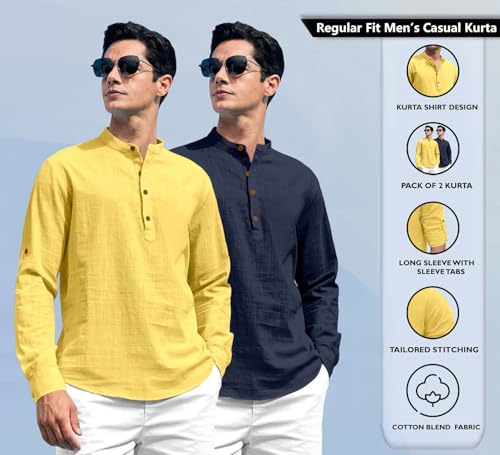 Image of Zombom Men's Kurta || Chinese Collar Long Sleeves || Straight Hip Length Kurtas || Short Kurta for Men || for Festival || Function || Occasion Wear Fancy Kurta for || Best Gifts for Men