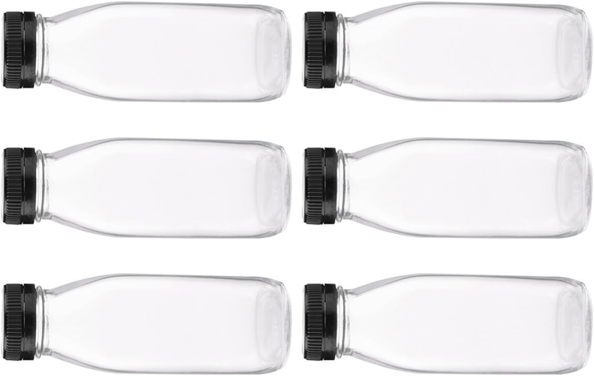 6pcs 300ml Glass Juice Bottles with Lids for Fridge Storage, Reusable Small Glass Drink Containers for Smoothies, Water, and Beverage Organization Random Color