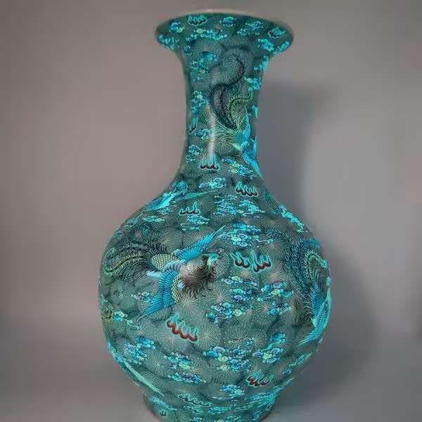 琺瑯彩鳳紋夜光賞瓶 装飾品 花瓶 景徳鎮 陶磁器 工芸品 美術品 置物
