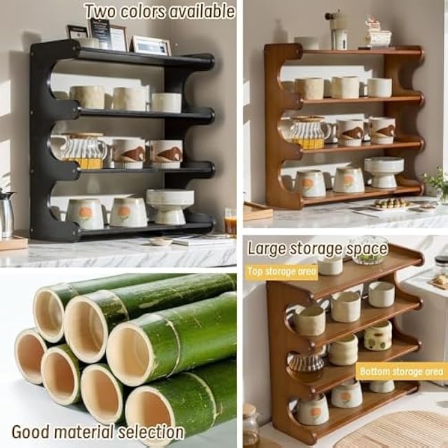 4 Tier Coffee Cup Holder Freestanding Storage Rack Desktop Organizer Shelf Tabletop Display Shelf Organizer for Living Room Space Saver(Brown,50 cm)