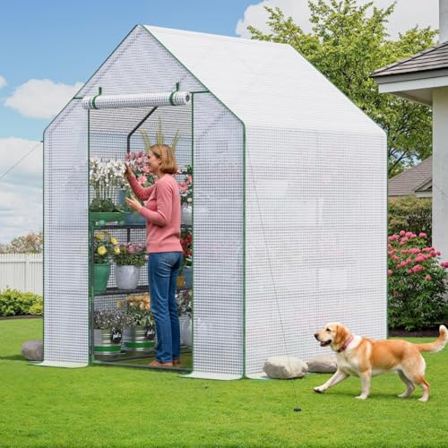 Image of Walk in Greenhouses, 57 x 57 x 76 inch Green House, Greenhouse for Outdoors with Durable PE Cover, Portable Greenhouse with Shelves Stands,Green