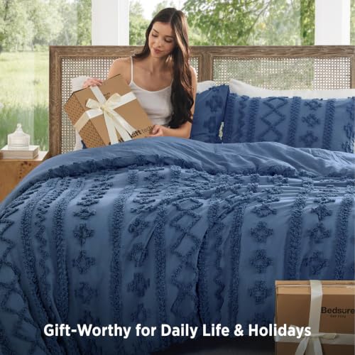 Image of Bedsure Tufted Boho Comforter Set King,Bedroom Decor Bedding Set Slate Blue
