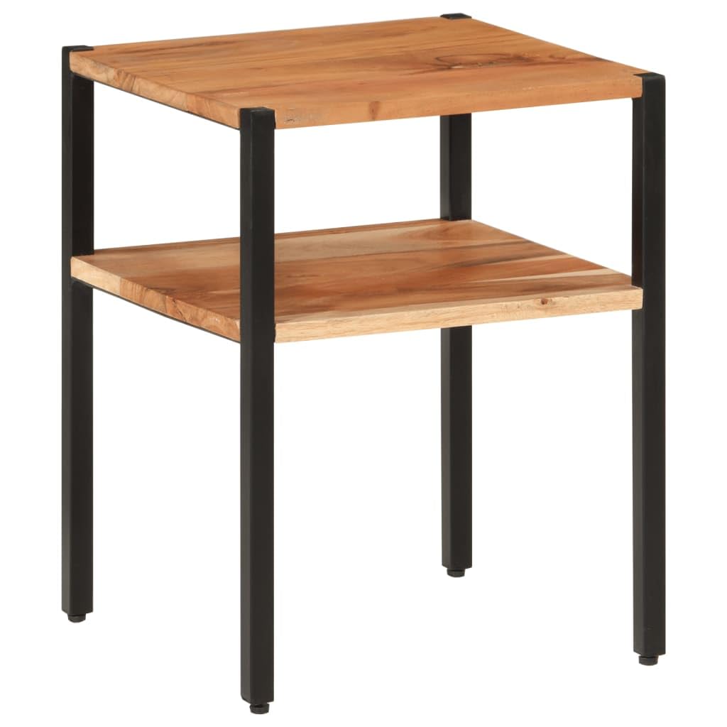 Beistelltisch aus massivem Akazienholz mit Eisenbeinen 35x35x45 cm, Stabiler Couchtisch mit Ablagefach, platzsparend für Wohnzimmer, Schlafzimmer und Büro