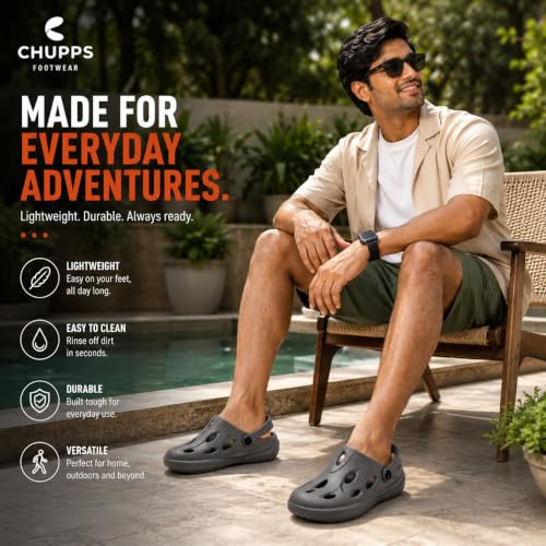 Image of CHUPPS Gator Clogs for Men | Lightweight EVA Clogs | Anti-Slip Sole | Cushioned Footbed | Breathable Ventilation | Adjustable Back Strap | Waterproof Casual Garden Clogs for Men