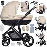Poussette 3 en 1 avec nacelle,système de voyage pliable,de la naissance à la petite enfance,roues tout-terrain, sac de voyage, protection pluie et accessoires inclus(Blanc)