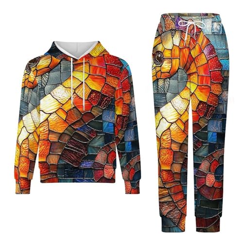 Boys Girls 2 Piece Sets Hoodie and Pants Sweatshirt Set 2 Pieces for Kids, Seahorse Stained Glass Art4