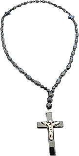 Handmade Hematite Stone Christian Orthodox Komboskoini, Prayer Rope with the Crucifix