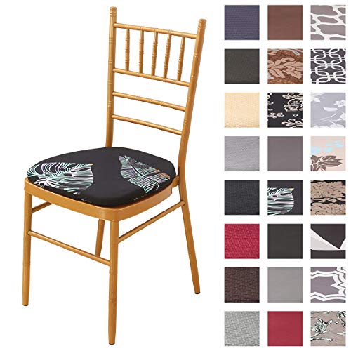 Padgene Fundas Elásticas para Asiento de Sillas para Hogar Cocina Oficina, Cubiertas Lavables de Asiento, Fundas Decorativas de Comedor, Estirable, Desmontable (Negro Verde, Paquete de 4)