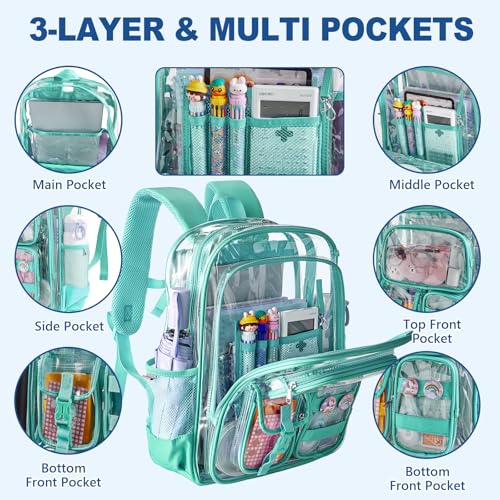 Image of Clear Backpack, Heavy Duty PVC Transparent Backpack with Reinforced Bottom, See Through Multiple Pockets Large Capacity Bookbag for Work Security Travel Festival
