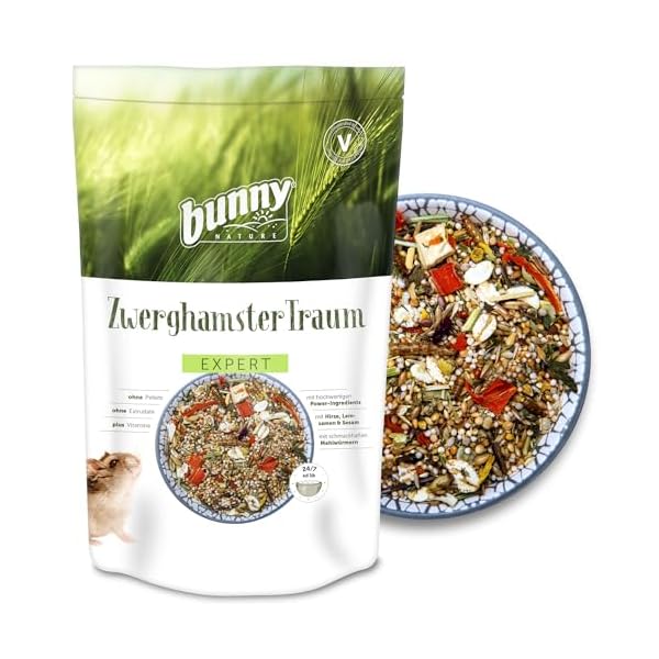 bunnyNature ZwerghamsterTraum Expert 500 g | Alleinfuttermittel für Zwerghamster | Vom Tierarzt empfohlen | Mit Power-Ingredients, Kleinsämereien & Mehlwürmern | Ohne Extrudate & Pellets | Ohne Obst