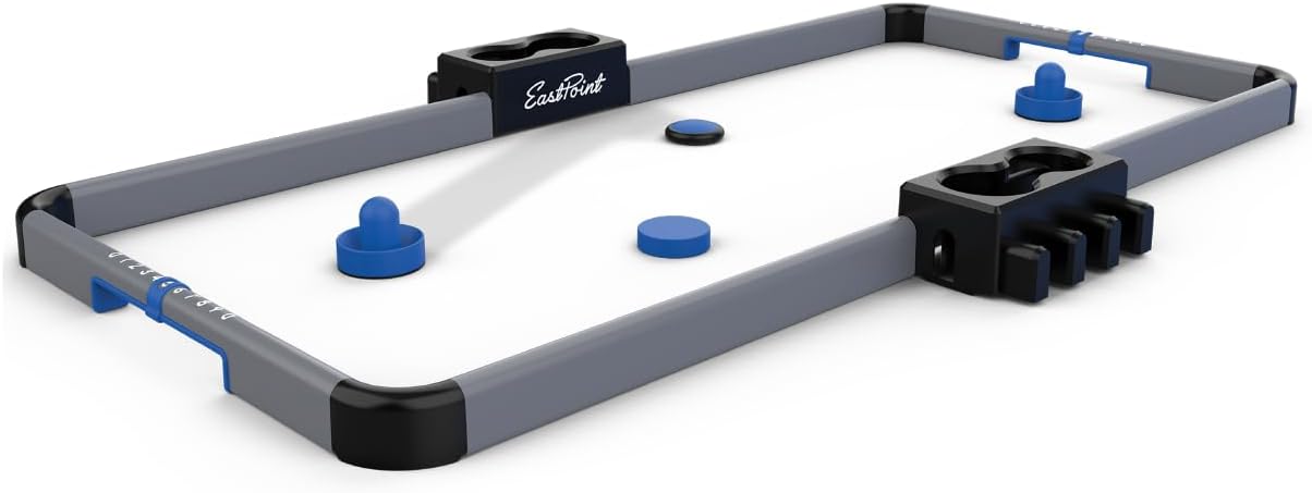 EastPoint Rink Rivals Hover Hockey Game - 48-Inch Collapsible Arena, Black/White/Blue - Versatile Play for Indoor Games - Sliding Scorers for Tabletop Play
