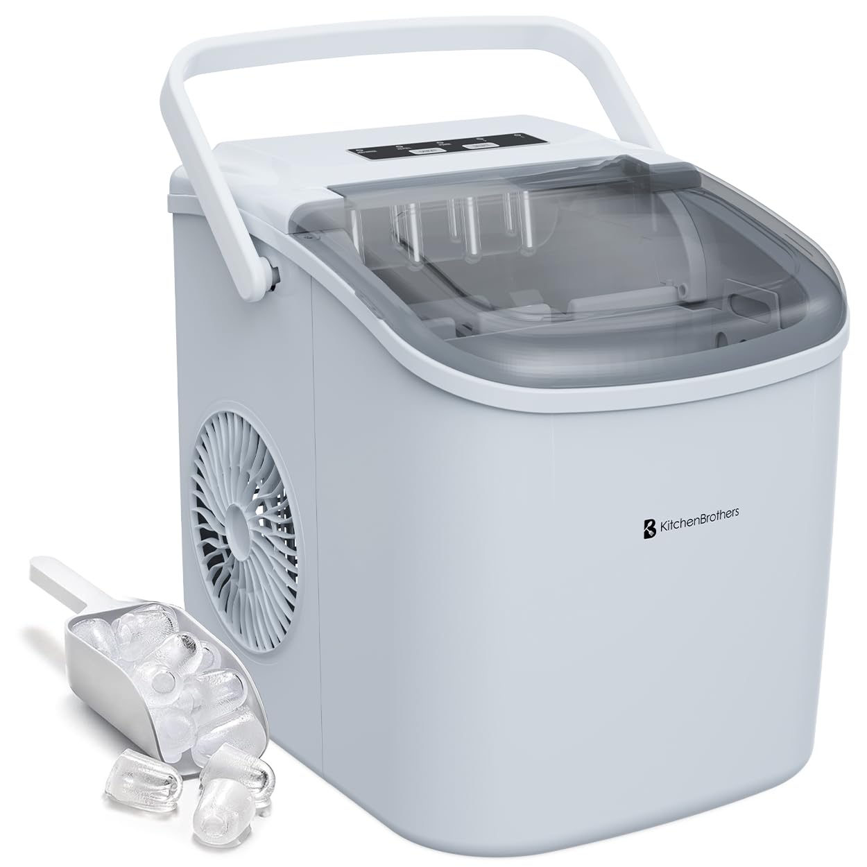 KitchenBrothers maquina de Hielo - Ice Maker - Maquina de Hacer Hielo - Máquina para Hacer Cubitos de Hielo con Pala para Hielo - 9 Cubitos de Hielo en 8 Min. - Portátil con Asa - 1,2L