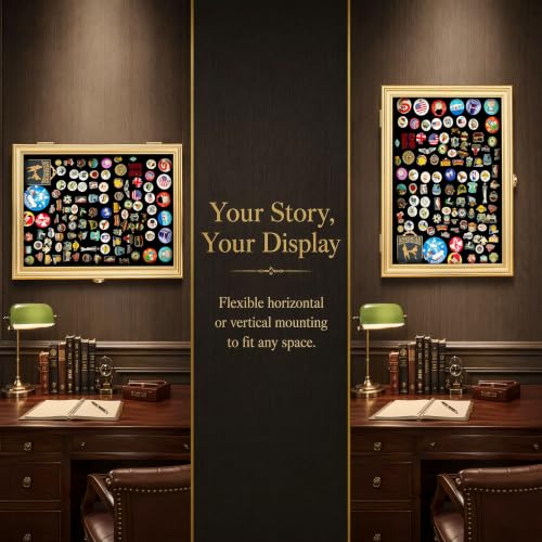 Image of Large 19 X14 Pin Display Case Medal Shadow Box with 98% UV Protection for Military Medals, Beach Tags, Jewelry Pins, Pin Gift, Insignia Ribbons, Pin Collectibles (GoldFrame 16 inchX12 inch)
