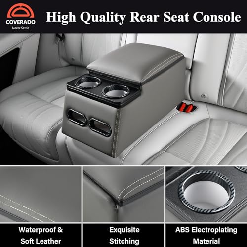 Image of Coverado Car Center Console, Universal Bench Seat Center Consoles, Center Console for Van, Back Seat Storage Box, Rear Seat Car Console Organizer with Cup Holder, Central Armrest Box (Regular, Gray)