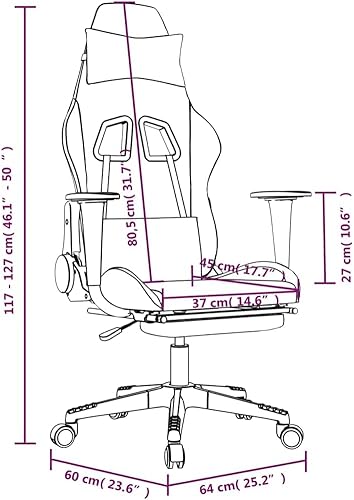 Miniatura 3 de vidaXL Silla de juegos, silla de masaje para juegos con reposapiés, silla reclinable reclinable ajustable para oficina, estilo moderno, tela blanca