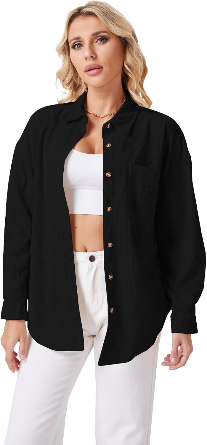 Womens Corduroy Button Down Shirts Dressy Casual Long Sleeve Blouses Oversized Fall Tops Jackets Shackets 2025 - Image 2
