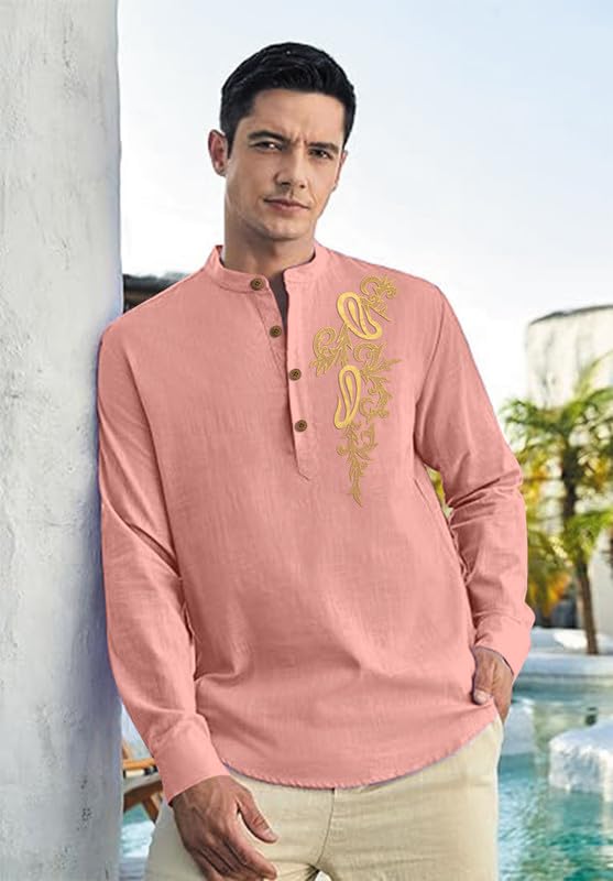 Image of Men's Printed Cotton Blend Short Kurta | Regular Fit Casual Kurta Shirt for Men with Mandarin Collar | Ethnic