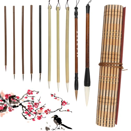 Set di 10 Pennello Per Calligrafia Cinese, Kanji Giapponese Sumi Pennello Da Disegno, Giapponese Sumi Drawing Brush, Pennelli Giapponesi, per Principianti, Pittura Artistica E Disegno (con Sacchetto)