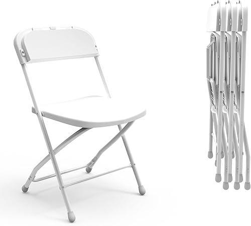 Miniatura 9 de SHGJ&SOFT Set of 4 Folding Chairs, Plastic Seat and Backrest, Black Metal Frame Chair, Suitable for Indoor and Outdoor,Capacity 350 lbs (White,