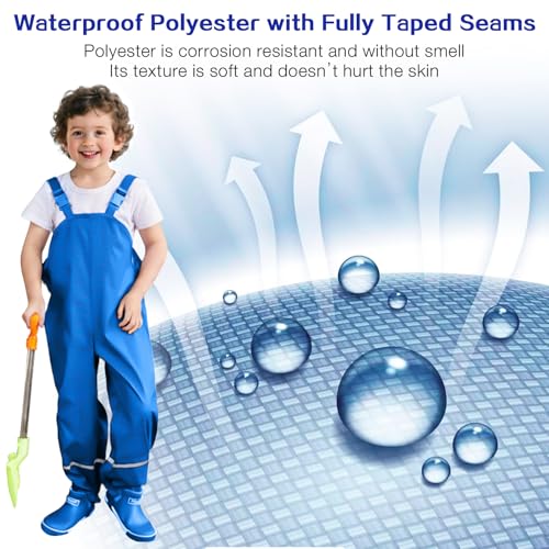 Image of SSAWcasa Kids Rain Pants, Toddler Waterproof Boys Girls Pants, Mud Dirty Proof Rain Suspender Trousers Overalls