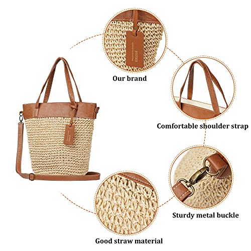 Straw Handbag For Women, Joseko Weaving Shoulder Bag Outdoor Casual Cross Body Bag Top Handle Satchel Off White 12.60''L X 7.87''W X 11.02''H #TOP7