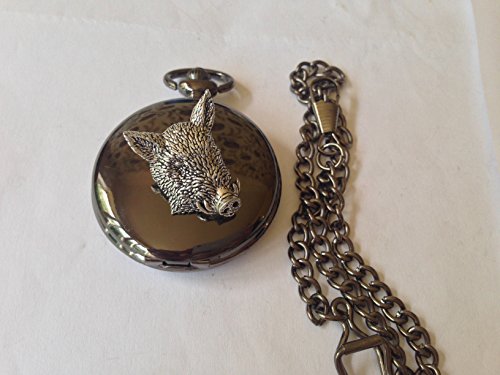 Montre de poche FOB sanglier Sheffield boîtier noir poli élégant