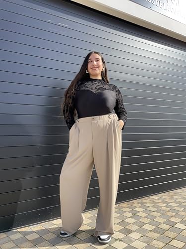 COOTRY Plus Size Wide Leg Dress Pants Women High Waisted Work Pants Business Casual Pants Trousers with Pockets Beige 3XL2